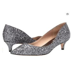 Badgley Mischka Women’s Madison II Pewter Glitter Kitten Heel Pumps Size 6